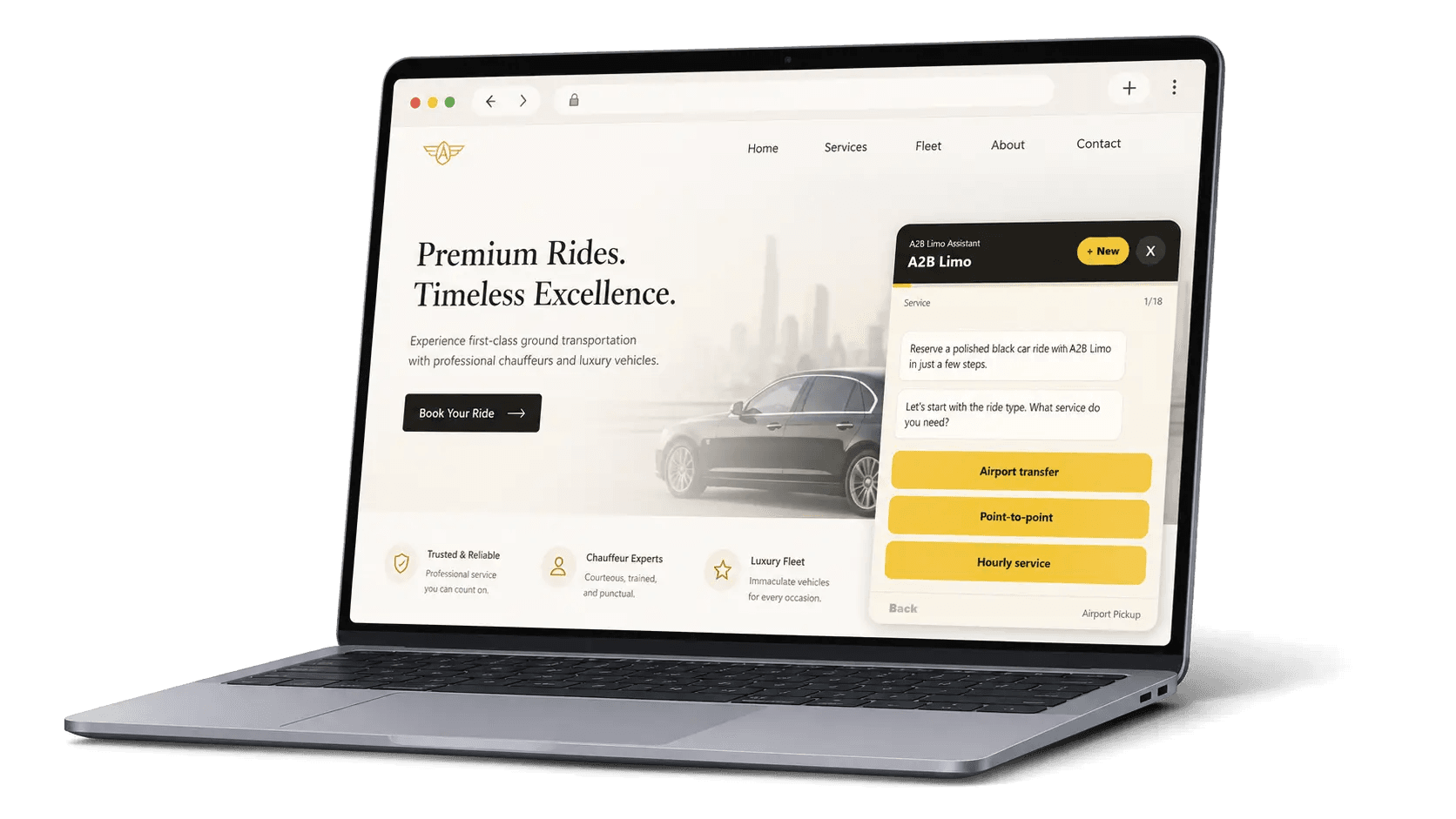 A2B Bookings widget interface mockup